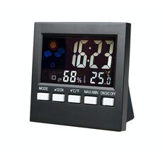 HTC-1 Termometro domestico e igrometro Schermo a colori Stazione meteorologica Termometro Orologio elettronico Allarme (nero)