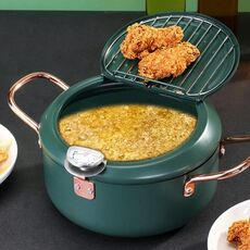 Pentola per friggere da 20 cm per uso domestico con controllo della temperatura della padella antiaderente (verde oliva)