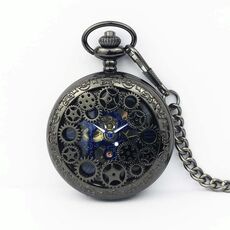 Orologio da tasca meccanico classico Orologio da tasca cava in rilievo con ingranaggi retrò grande (nero)