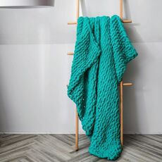 Coperta lavorata a maglia di lana spessa fatta a mano Coperta lavorata a maglia con bastoncino di ciniglia, dimensioni: 80 x 100 cm (verde)