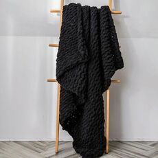 Coperta lavorata a maglia di lana spessa fatta a mano Coperta lavorata a maglia con bastoncino di ciniglia, dimensioni: 80 x 100 cm (nero)