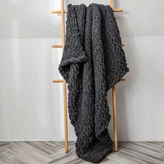 Coperta lavorata a maglia di lana spessa fatta a mano Coperta lavorata a maglia con bastoncino di ciniglia, dimensioni: 80 x 100 cm (grigio scuro)