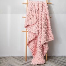 Coperta lavorata a maglia di lana spessa fatta a mano Coperta lavorata a maglia con bastoncino di ciniglia, dimensioni: 130 x 160 cm (rosa)
