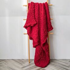 Coperta lavorata a maglia di lana spessa fatta a mano Coperta lavorata a maglia con bastoncino di ciniglia, dimensioni: 130 x 160 cm (scarlatto)