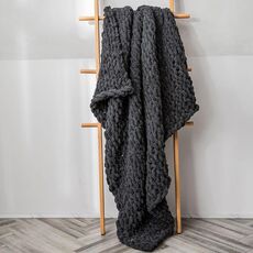 Coperta lavorata a maglia di lana spessa fatta a mano Coperta lavorata a maglia con bastoncino di ciniglia, dimensioni: 130 x 160 cm (grigio scuro)
