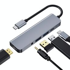 2008N 5 in 1 USB 3.0 x2 + HDMI + PD + Porta da 3,5 mm Multi-funzione Intelligent Type-C / USB-C HUB Docking Station