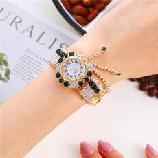 Orologio da polso da donna Orologio al quarzo Orologio da personalità selvaggio con pendente di diamanti (verde)