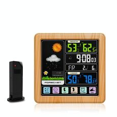 TS-3310 Orologio meteo wireless Orologio multifunzione con schermo a colori Creativo Home Touch Screen Termometro Venatura del legno