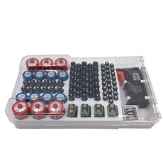 JK-19070823 Scatola di immagazzinaggio della batteria con tester di capacità della batteria (bianco)
