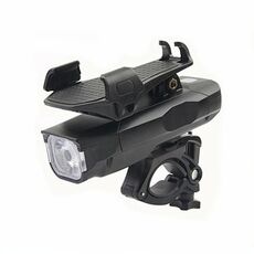 Luce anteriore per bicicletta 500LM Porta cellulare multifunzione Luce anteriore con clacson 4000 mAh (nero)