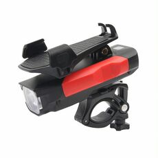 Luce anteriore per bicicletta 500LM Porta cellulare multifunzione Luce anteriore con clacson 2400 mAh (nero rosso)