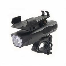 500LM Luce per bicicletta Supporto per telefono cellulare Luce anteriore multifunzione per guida con clacson 2400 mAh (nero)