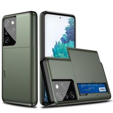 Custodia protettiva antiurto per Samsung Galaxy S21 Ultra / S30 con slot per scheda (verde militare)