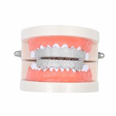 Hip-Hop placcato in oro con micro zirconi intarsiati 8 bretelle in oro, colore: denti inferiori argento