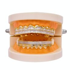 Bretelle Hip Hop 8 denti quadrati in zirconio con denti d'oro, colore: denti superiori oro