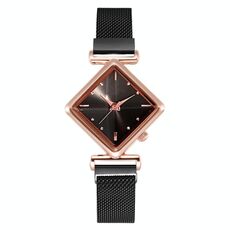 Orologio al quarzo da donna con quadrante in diamanti, 2 pezzi, colore: nero