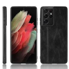 Per Samsung Galaxy S21 Ultra 5G antiurto con motivo a mucca da cucire per PC + custodia in PU + TPU (nero)