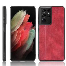 Per Samsung Galaxy S21 Ultra 5G antiurto modello pelle di mucca da cucire PC + custodia in PU + TPU (rosso)