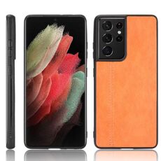Per Samsung Galaxy S21 Ultra 5G antiurto con motivo a mucca da cucire per PC + custodia in PU + TPU (arancione)