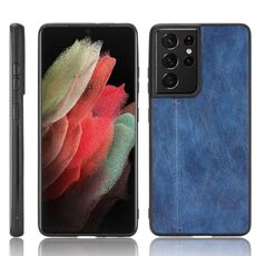 Per Samsung Galaxy S21 Ultra 5G antiurto con motivo a mucca da cucire per PC + custodia in PU + TPU (blu)