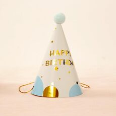 10 PCS Cappello da festa di compleanno per adulti per bambini Cappello di carta per compleanno con palla di pelo (Mezza stella a cinque punte blu)