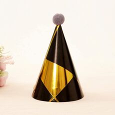 10 PCS Cappello da festa di compleanno per adulti per bambini Cappello di carta di compleanno con palla di pelo (linea di rombo nero)