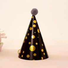 10 PCS Cappello da festa di compleanno per adulti per bambini Cappello di carta di compleanno con palla di pelo (punto nero)