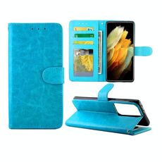 Per Samsung Galaxy S21 Ultra 5G Custodia protettiva a vibrazione orizzontale in pelle con struttura a cavallo pazzo con supporto e slot per schede e portafoglio e cornice per foto (Baby Blue)