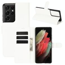 Per Samsung Galaxy S21 Ultra 5G Custodia protettiva a vibrazione orizzontale con struttura litchi con supporto e slot per schede e portafoglio (bianco)