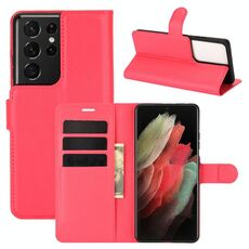 Per Samsung Galaxy S21 Ultra 5G Custodia protettiva a vibrazione orizzontale con struttura litchi con supporto e slot per schede e portafoglio (rosso)