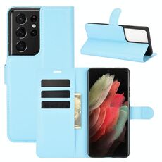 Per Samsung Galaxy S21 Ultra 5G Custodia protettiva a vibrazione orizzontale con struttura litchi con supporto, slot per schede e portafoglio (blu)