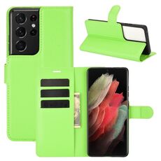 Custodia protettiva a vibrazione orizzontale per Samsung Galaxy S21 Ultra 5G Litchi Texture con supporto, slot per schede e portafoglio (verde)