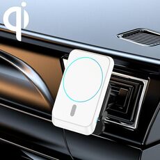 JJT-969 15W Max Output Magnetic Car Outlet Bracket Caricabatterie wireless (bianco)