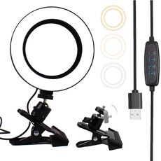 6 pollici forte luce di riempimento a clip con luce ad anello LED a temperatura regolabile Luce clip per computer desktop, lunghezza cavo: 2 metri