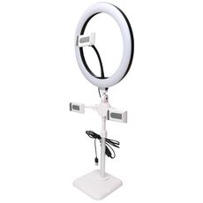 Staffa per telefono cellulare per tablet da tavolo con regolazione telescopica, specifica: K07 a tre posti con luce di riempimento (bianca)
