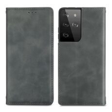 Per Samsung Galaxy S21 Ultra Retro Skin Feel Business Business MAGNETIC Horizontal Custodia in pelle flip con supporto e carta Slot & Portafoglio e cornice fotografica (grigio)