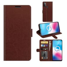Per Alcatel 1s 2021 / 3L 2021 R64 Texture Singola custodia protettiva orizzontale orizzontale con supporto e carta Slot e portafoglio e cornice fotografica (marrone)