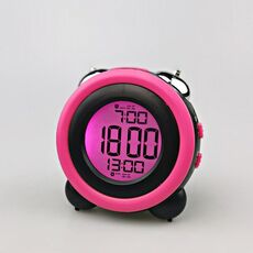 0705 Big Volume Semplice Sveglia tridimensionale tridimensionale MUTE Orologio elettronico luminoso (guscio nero rosa)