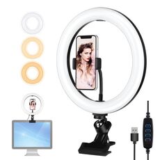 Pulluz 10.2 pollice 26 cm Light Light + monitor clip USB 3 Modalità Dimmable Dual Color Temperature Temperatura LED curvo diffuso Vlogging selfie fotografia video luci con morsetto telefonico (nero)