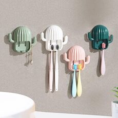 4 PCS Fun Cactus PORTAFRIZZA Spazzolino da denti Punch-free Scarico multifunzionale Gancio di stoccaggio del bagno, consegna colore casuale