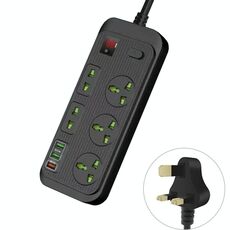 Presa di temporizzazione Amart T17 da 3000 W ad alta potenza 24 ore su 24 QC3.0 Ciabatta USB a ricarica rapida Lunghezza cavo 2 m, Spina UK (Nero)