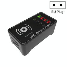 A7 ad alta potenza 100W 4 x PD 20W + QC3.0 Caricabatteria da USB + Caricabatterie wireless 15W QI Multi-port Stazione di caricatore multi-porto, Dimensione tappo: Spina UE
