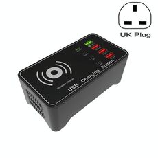 A7 High-Power 100W 4 x PD 20W + QC3.0 Caricabatterie USB + Caricabatterie wireless 15W QI Stazione di caricatore multi-porto Multi-port, Dimensione tappa: Plug del Regno Unito