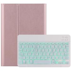 DY-E10 2 in 1 tastiera Bluetooth rimovibile + custodia protettiva in pelle con retroilluminazione e supporto per Lenovo Tab E10 (oro rosa)