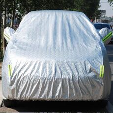 Pellicola in alluminio PEVA Cotone Lana Antipolvere Impermeabile Antisolare Anti-congelamento Antigraffio Dissipazione del calore Copertura per auto SUV con strisce di avvertimento, Adatto ad auto fino a 4,8 m (187 pollici) di lunghezza