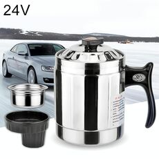 Tazza riscaldata con bollitore elettrico per auto in acciaio inossidabile universale DC 24V con caricatore accendisigari per auto e famiglia, capacità: 1000ML