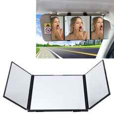 SHUNWEI Visiera parasole per auto Specchio regolabile Trucco per auto Protezione solare Specchietto cosmetico montato su veicolo Specchietto cosmetico pieghevole Triplo pieghevole Interno per auto Specchio per il trucco Forniture per auto