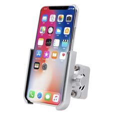 Staffa porta cellulare in lega di alluminio per moto, versione manubrio (argento)