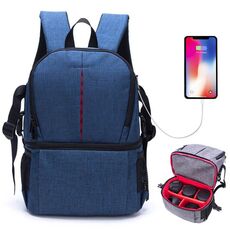 Borsa a tracolla in nylon impermeabile multifunzionale Zaino imbottito antiurto per fotocamera Nikon Canon DSLR (blu)