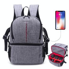 Borsa a tracolla in nylon impermeabile multifunzionale Zaino imbottito antiurto per fotocamera Nikon Canon DSLR (grigio)